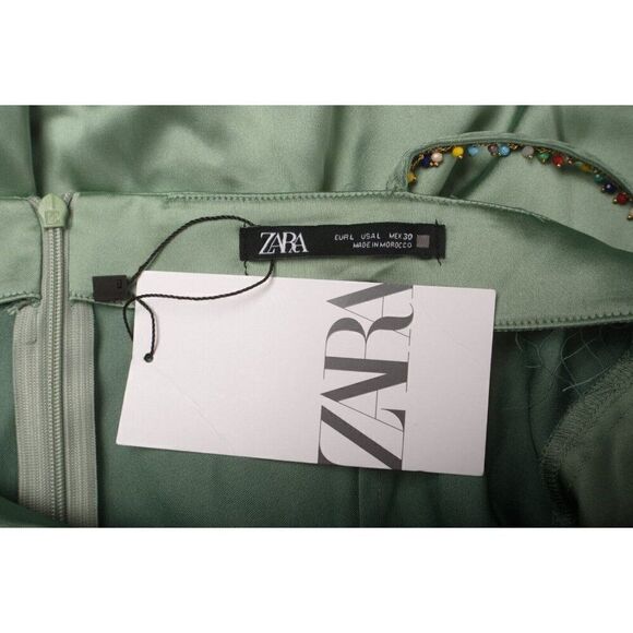 Zara Womens Midi Slip Dress L Green Beaded Strap Satin Effect 7765/899 NWD - Picture 7 of 7